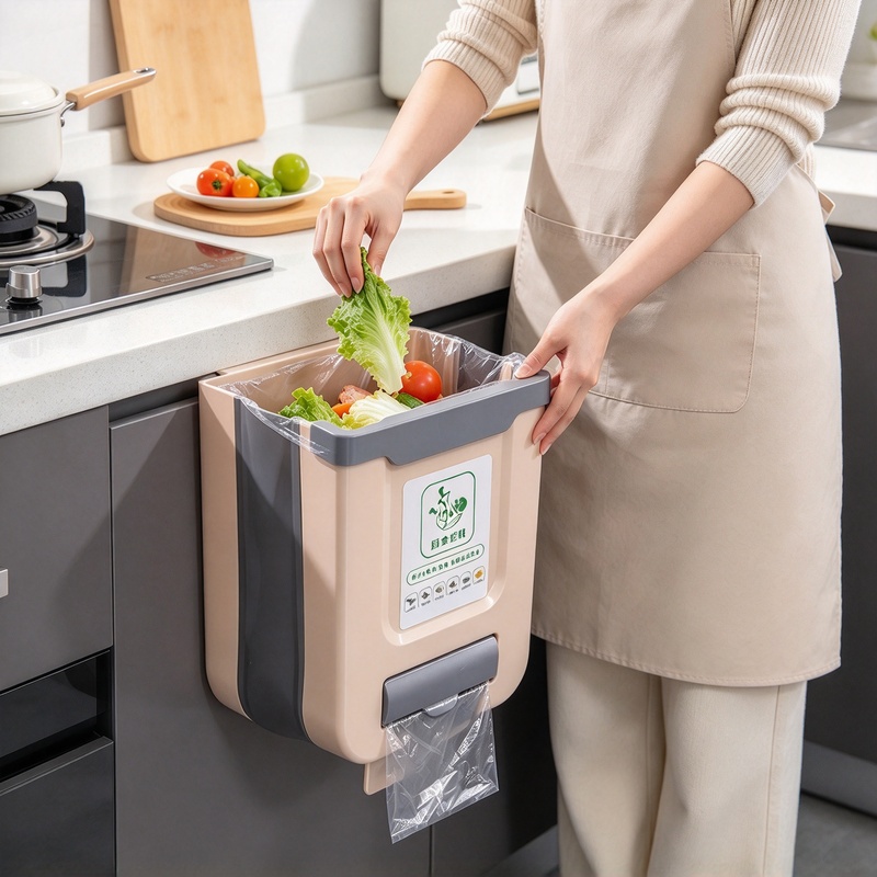 Commercial Kitchen Bin - 10L Slim Foldable Hanging Trash Bin,
